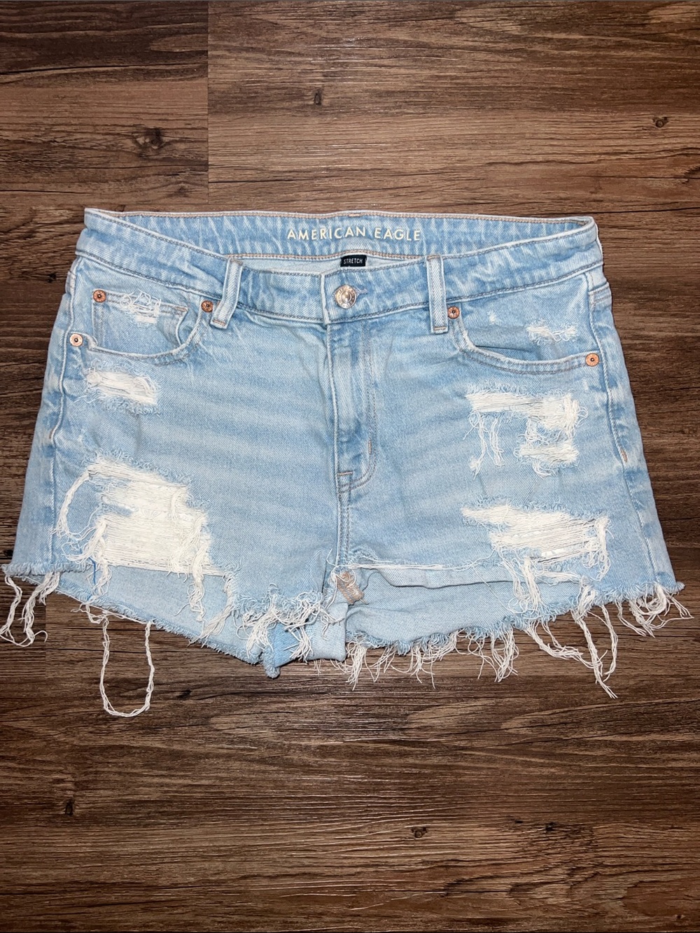 American Eagle Outfitters Light Blue Ripped Denim Cutoff Shorts